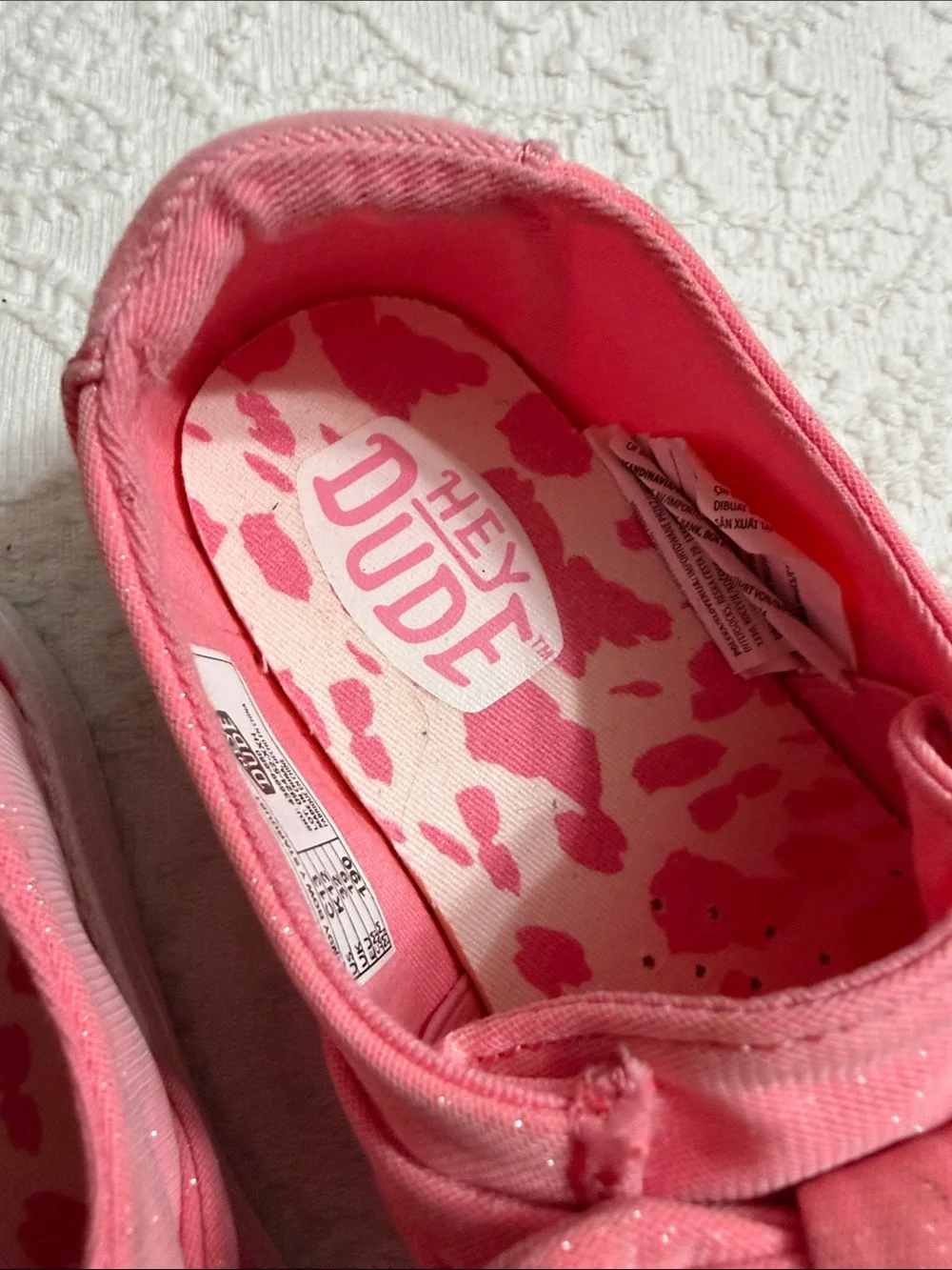 Hey Dude Girls Size 13C Stardust Pink Bow Slip-On Moccasins